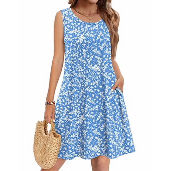 Zeagoo Women's Casual Sleeveless Mini Dress, A-Line Boho Beach Dress with Pockets, Floral Sundress