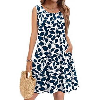 Zeagoo Women's Casual Sleeveless Mini Dress, A-Line Boho Beach Dress with Pockets, Floral Sundress