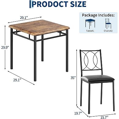 ANIXOL Space-Saving Steel Frame Wood Square Dining Table Chair Set