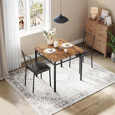ANIXOL Space-Saving Steel Frame Wood Square Dining Table Chair Set