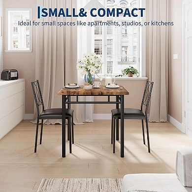 ANIXOL Space-Saving Steel Frame Wood Square Dining Table Chair Set