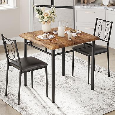 ANIXOL Space-Saving Steel Frame Wood Square Dining Table Chair Set