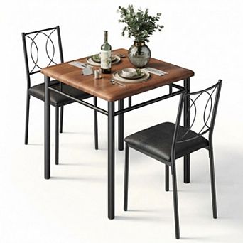 ANIXOL Space-Saving Steel Frame Wood Square Dining Table Chair Set