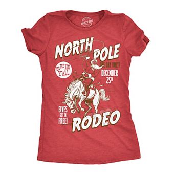 Womens Funny T Shirts North Pole Rodeo Sarcastic Christmas Graphic Novelty Tee For Ladies
