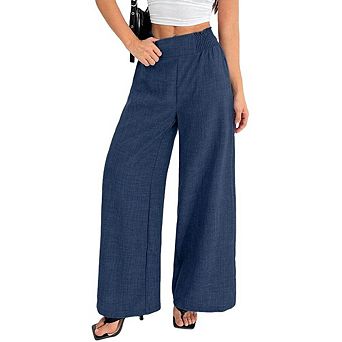 Women's High Waist Wide Leg Pants Elastic Waist Casual Office Trousers