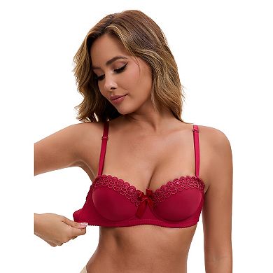 2 Packs Women's Convertible Bra Half Cup French Underwire Maximizer Push Up Bow Decoration Lingerie