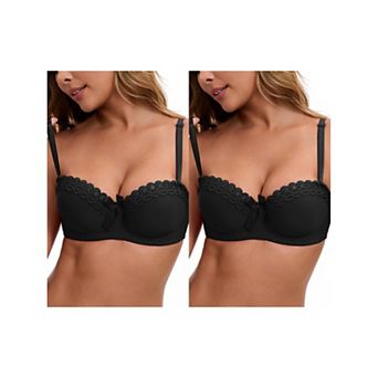 2 Packs Women's Convertible Bra Half Cup French Underwire Maximizer Push Up Bow Decoration Lingerie