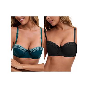 2 Packs Women's Convertible Bra Half Cup French Underwire Maximizer Push Up Bow Decoration Lingerie