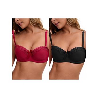 2 Packs Women's Convertible Bra Half Cup French Underwire Maximizer Push Up Bow Decoration Lingerie