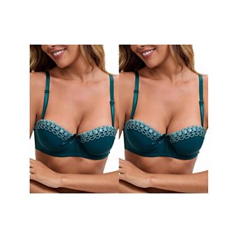 2 Packs Women's Convertible Bra Half Cup French Underwire Maximizer Push Up Bow Decoration Lingerie