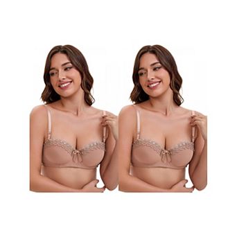 2 Packs Women's Convertible Bra Half Cup French Underwire Maximizer Push Up Bow Decoration Lingerie