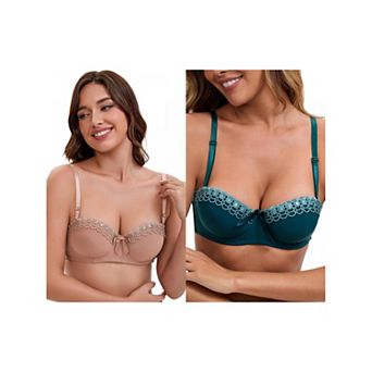2 Packs Women's Convertible Bra Half Cup French Underwire Maximizer Push Up Bow Decoration Lingerie