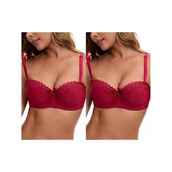 2 Packs Women's Convertible Bra Half Cup French Underwire Maximizer Push Up Bow Decoration Lingerie