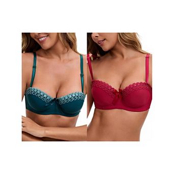 2 Packs Women's Convertible Bra Half Cup French Underwire Maximizer Push Up Bow Decoration Lingerie