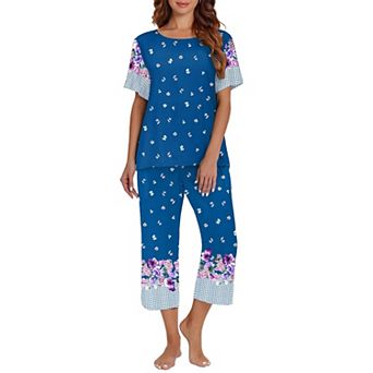 Ekouaer Women's Two Piece Lounge Set Short Sleeve Shirt and Capri Pants Mumu Pajama with Pockets