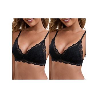 2 Packs Women's Lace Plunge Wireless Bras Back Closure Adjustable Spaghetti Straps Triangle Bra