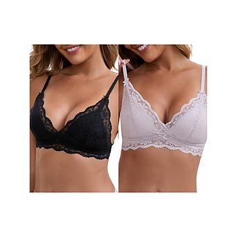 2 Packs Women's Lace Plunge Wireless Bras Back Closure Adjustable Spaghetti Straps Triangle Bra