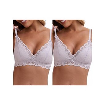 2 Packs Women's Lace Plunge Wireless Bras Back Closure Adjustable Spaghetti Straps Triangle Bra