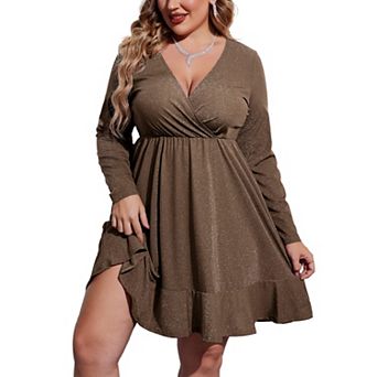 Zeagoo Women's Sequin Glitter Long Sleeve V Neck Pleated Swing Dress Club Party Dresses