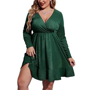 Zeagoo Women's Sequin Glitter Long Sleeve V Neck Pleated Swing Dress Club Party Dresses