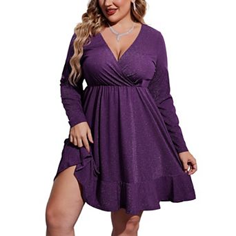 Zeagoo Women's Sequin Glitter Long Sleeve V Neck Pleated Swing Dress Club Party Dresses