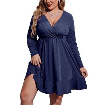 Zeagoo Women's Sequin Glitter Long Sleeve V Neck Pleated Swing Dress Club Party Dresses