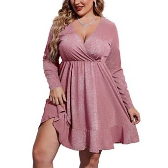 Zeagoo Women's Sequin Glitter Long Sleeve V Neck Pleated Swing Dress Club Party Dresses