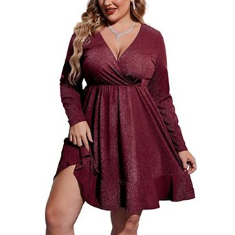 Zeagoo Women's Sequin Glitter Long Sleeve V Neck Pleated Swing Dress Club Party Dresses