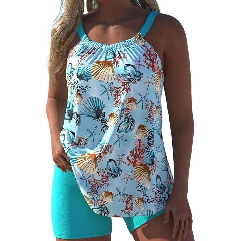 Women's Two Piece Tankini Swimsuit Set Seashell Print Halter Top with ...
