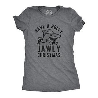 Womens Have A Holly Jawly Christmas T Shirt Funny Holiday Shark Graphic Tee