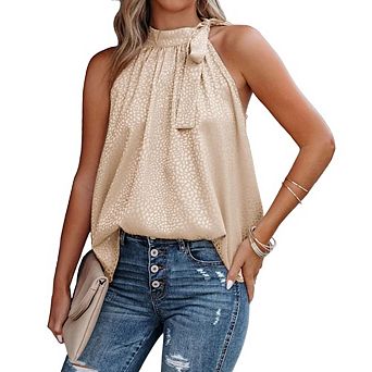 Women's Halter T-Shirt Leopard Print Bow Tie Neck Sleeveless Elegant Tank Tops T-Shirt