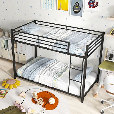 Gymax Low Metal Bunk Bed with Ladder Guardrails for Teens Adults​