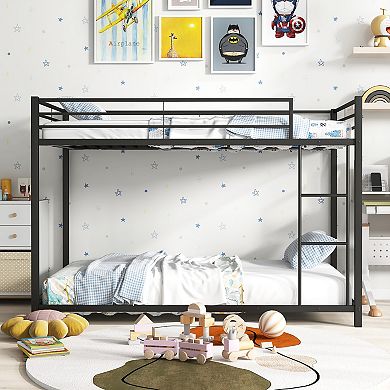 Gymax Low Metal Bunk Bed with Ladder Guardrails for Teens Adults​