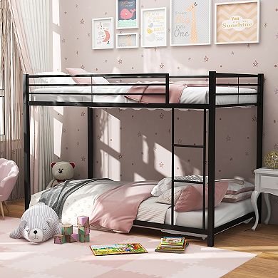 Gymax Low Metal Bunk Bed with Ladder Guardrails for Teens Adults​