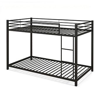 Gymax Low Metal Bunk Bed with Ladder Guardrails for Teens Adults​