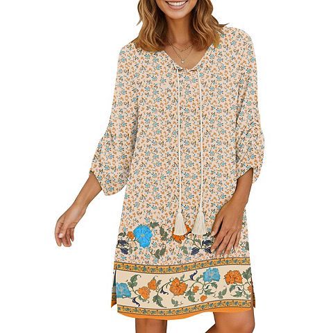 Женские платья Zeagoo Women's Boho V Neck Long Sleeve Babydoll Floral Print Flowy Beach Casual Summer Dresses
