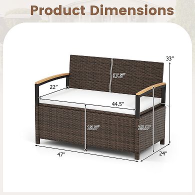 Gymax Outdoor Storage Bench w/Cushion Backrest & Acacia Wood Armrests Hidden Storage