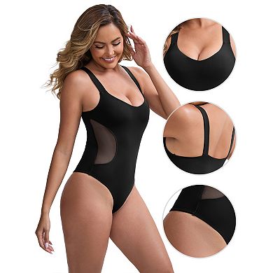 2 Packs Women's Mesh Seamless Buckle Crotch Leotard Wide Straps Push Up Slimming Waist Bodysuits