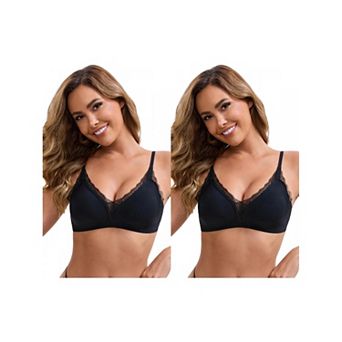 2 Packs Women's Lace Trim Plunge Wireless Push Up Bras Spaghetti Straps No Show Triangle Bra