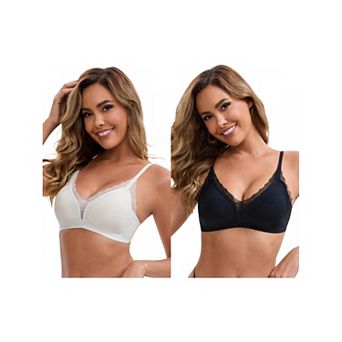 2 Packs Women's Lace Trim Plunge Wireless Push Up Bras Spaghetti Straps No Show Triangle Bra