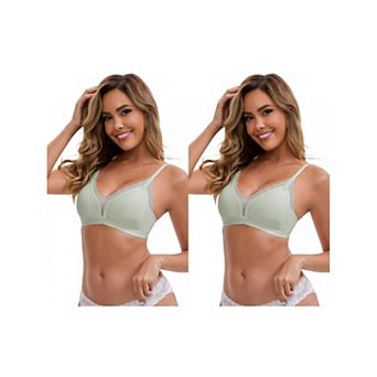 2 Packs Women's Lace Trim Plunge Wireless Push Up Bras Spaghetti Straps No Show Triangle Bra