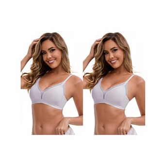 2 Packs Women's Lace Trim Plunge Wireless Push Up Bras Spaghetti Straps No Show Triangle Bra