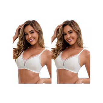 2 Packs Women's Lace Trim Plunge Wireless Push Up Bras Spaghetti Straps No Show Triangle Bra