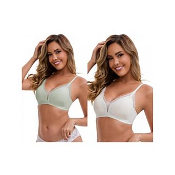 2 Packs Women's Lace Trim Plunge Wireless Push Up Bras Spaghetti Straps No Show Triangle Bra
