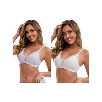 2 Packs Women's Lace Trim Plunge Wireless Push Up Bras Spaghetti Straps No Show Triangle Bra