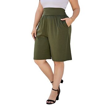 Women's Plus Size Lounge Shorts with Pockets Lightweight Soft Relaxed Casual Solid Color Bottom