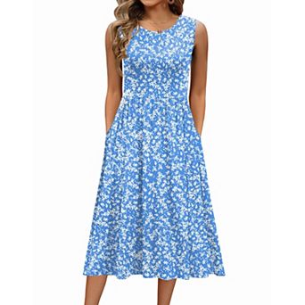 Zeagoo Women's Sleeveless Round Neck Midi Tshirt Dress Casual Loose Fit A Line Shift Sundress