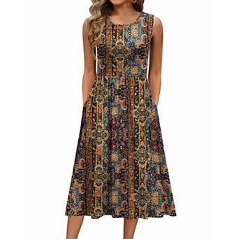 Zeagoo Women's Sleeveless Round Neck Midi Tshirt Dress Casual Loose Fit A Line Shift Sundress