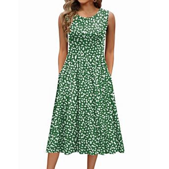 Zeagoo Women's Sleeveless Round Neck Midi Tshirt Dress Casual Loose Fit A Line Shift Sundress