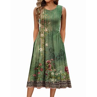 Zeagoo Women's Sleeveless Round Neck Midi Tshirt Dress Casual Loose Fit A Line Shift Sundress